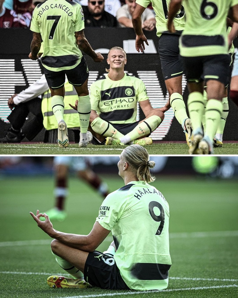 خوشحالی معروف هالند پس از زدن اولین گل در لیگ برتر انگلیس - اخبار لیگ جزیره خوشحالی معروف هالند پس از زدن اولین گل در لیگ برتر انگلیس